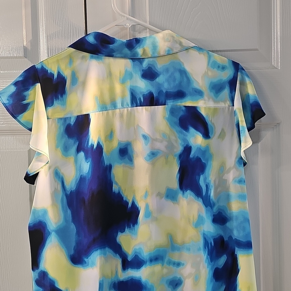 NWT Calvin Klein Multicolored  Ruffles Capped Sleeve Button Down Top Large - Picture 12 of 15